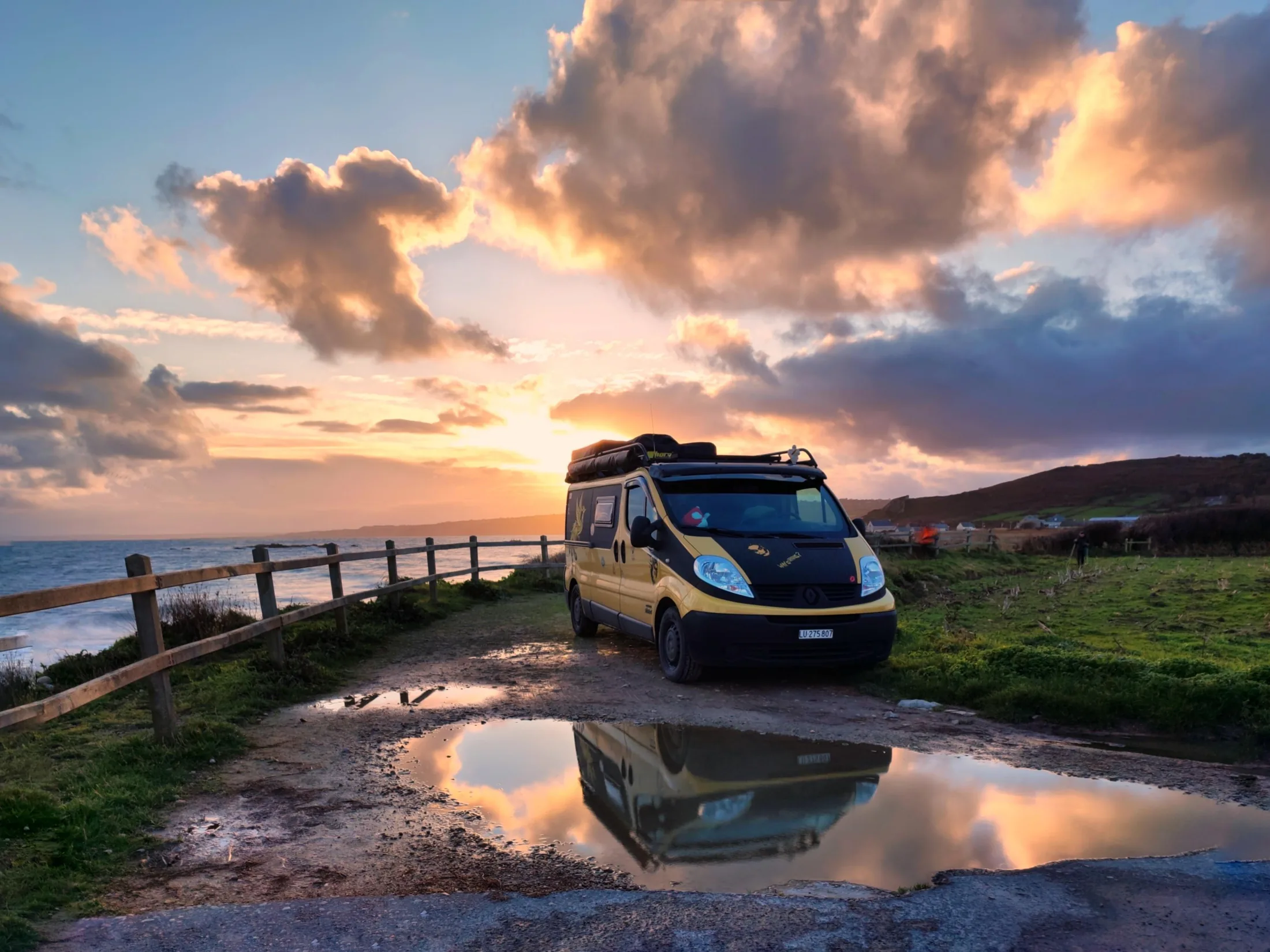 Camper van at sunset